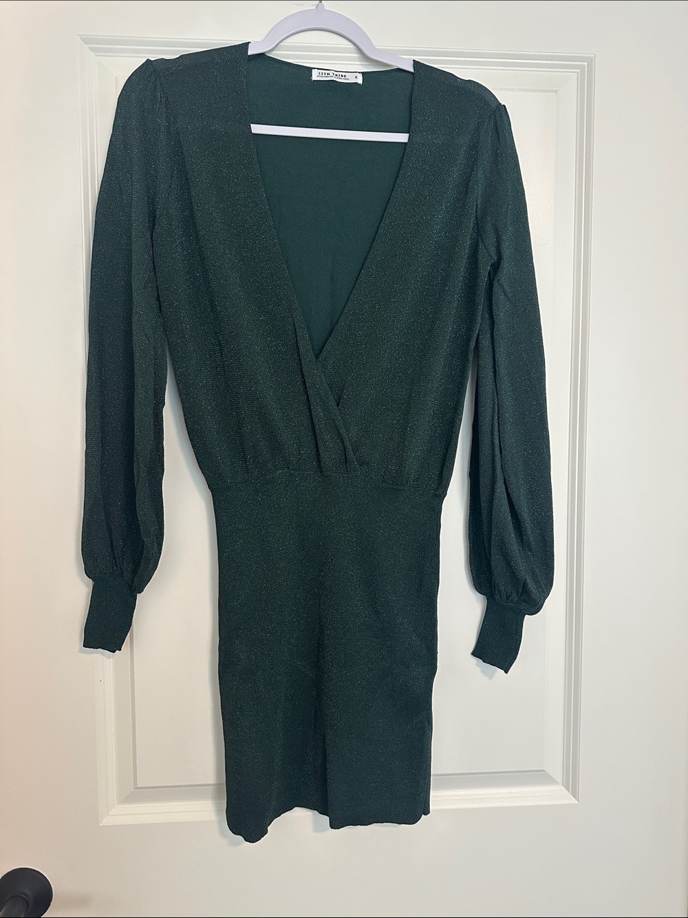12th Tribe Deep Emerald Sparkle Long Sleeve V-Neck Dress